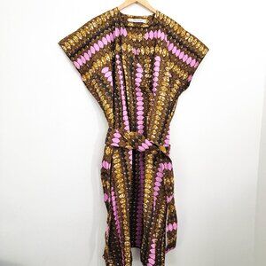 Odile Jacobs Abstract Printed Cotton Belted Caftan Dress One Size